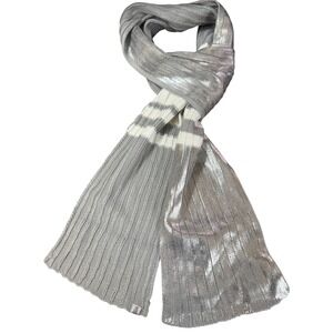 Juicy Couture Women's Shiny Silver White‎ & Grey Stripes Winter Scarf Oblong